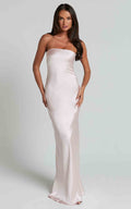 Charlita Maxi Dress - Strapless Cowl Back Satin Dress In Pale Pink