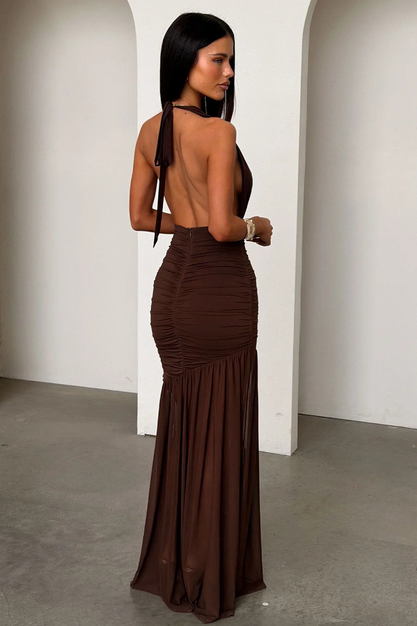 Kova Halter Neck Maxi Dress - Brown