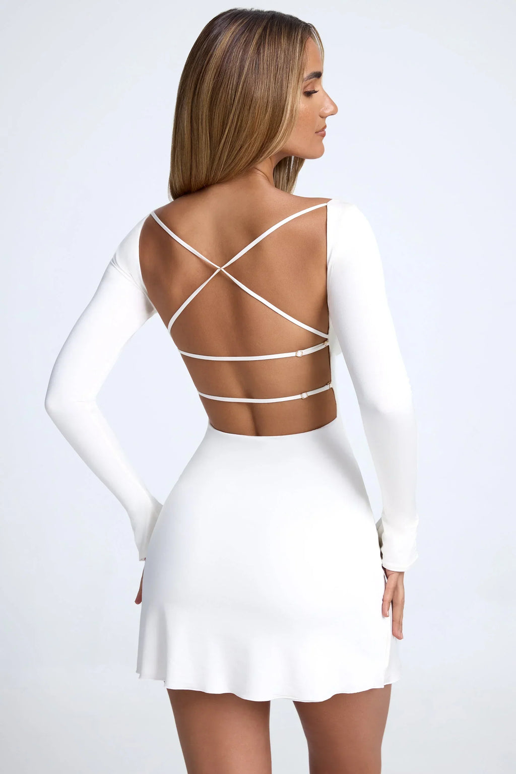 Open-Back A-Line Mini Dress In White