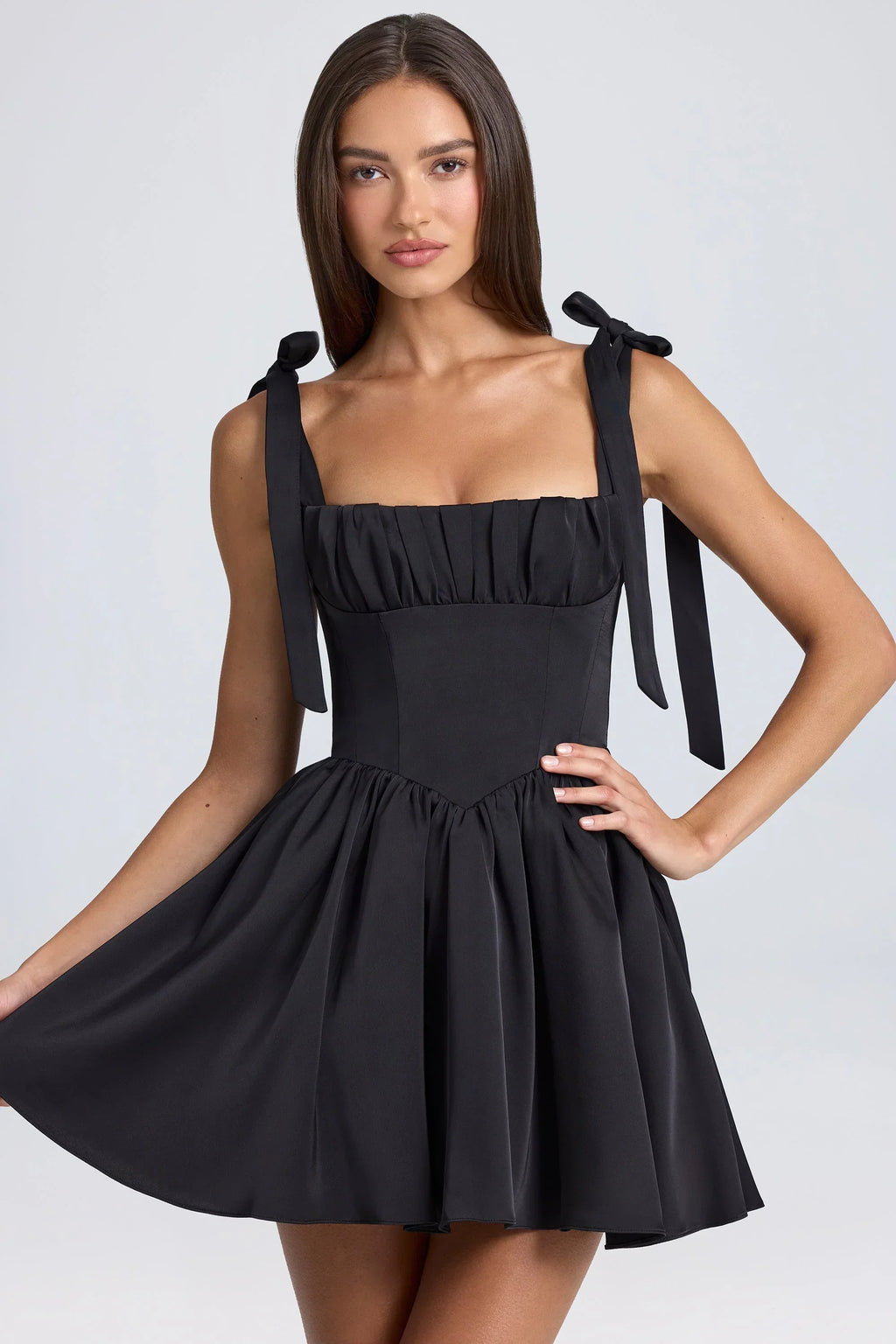 Draped Corset Mini Dress In Black