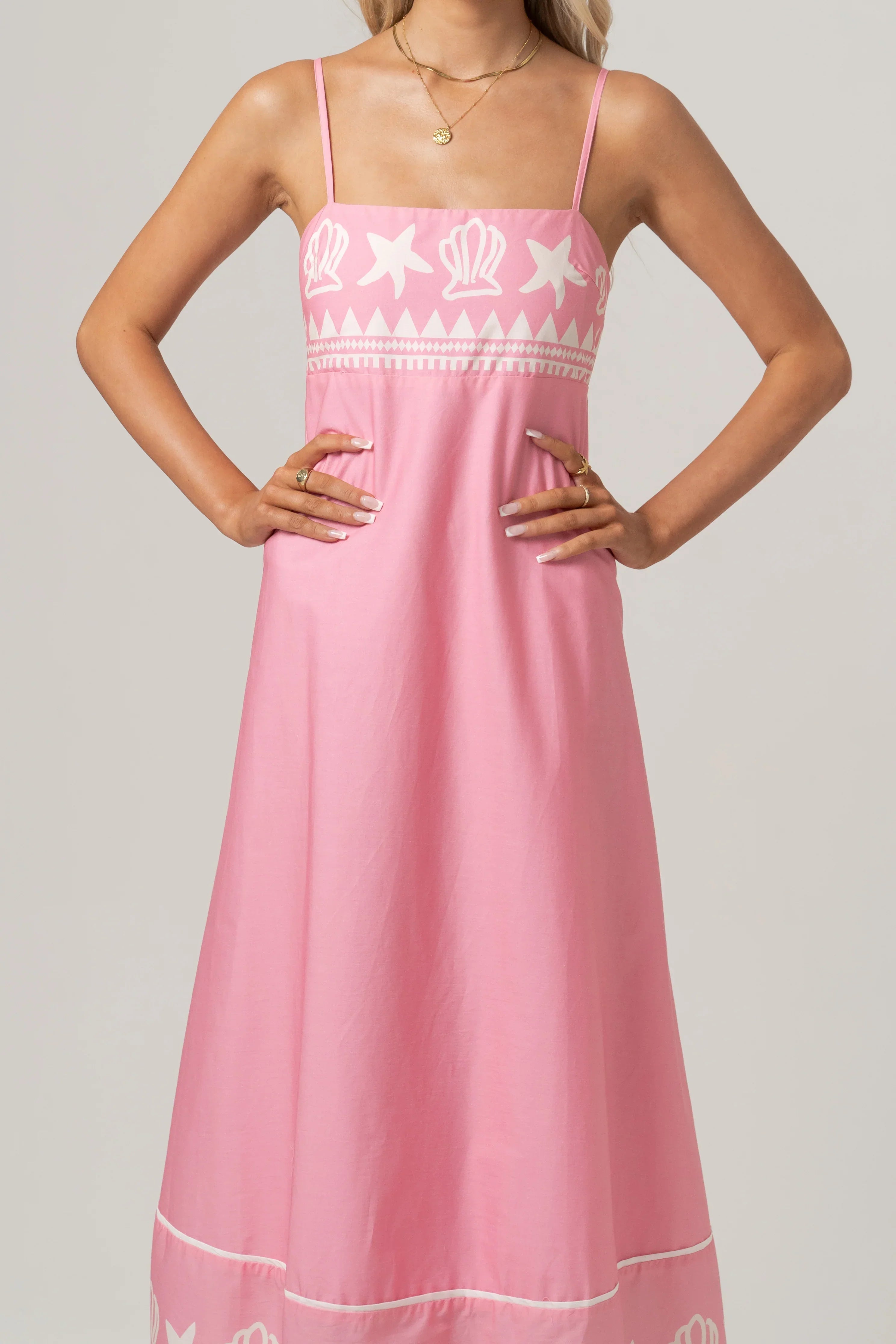 Delphine Pink Maxi Dress With Shell Print