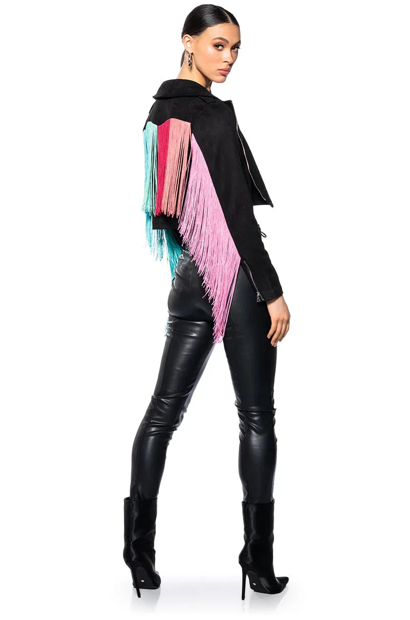Fringe Back Light Weight Moto Jacket
