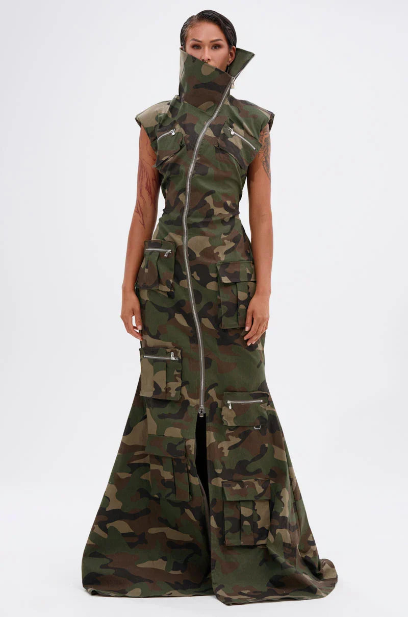 Now You See Me Camo Print Maxi Dress