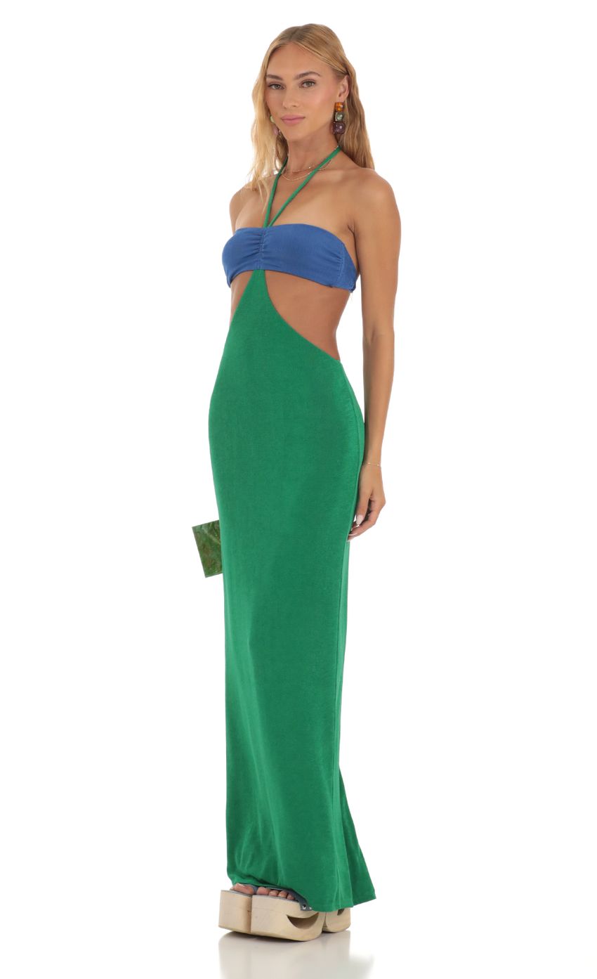 Two Toned Cutout Maxi Dress in Blue and Green