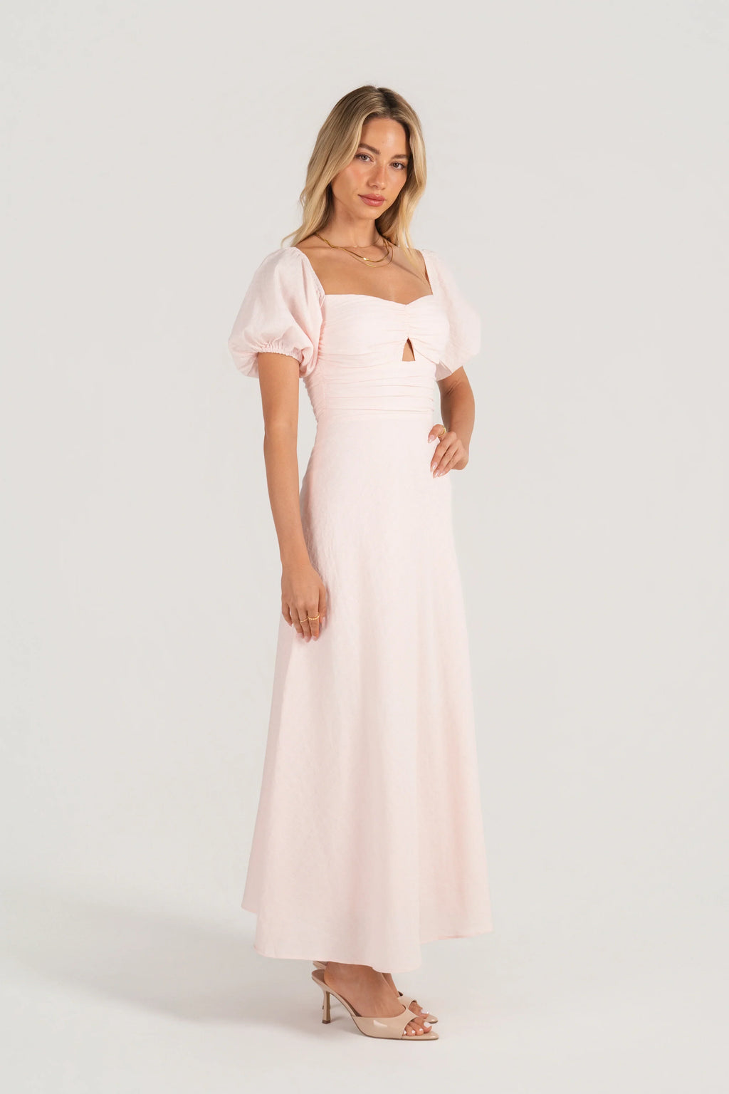 Felicia Soft Pink Puff Sleeve Maxi Dress