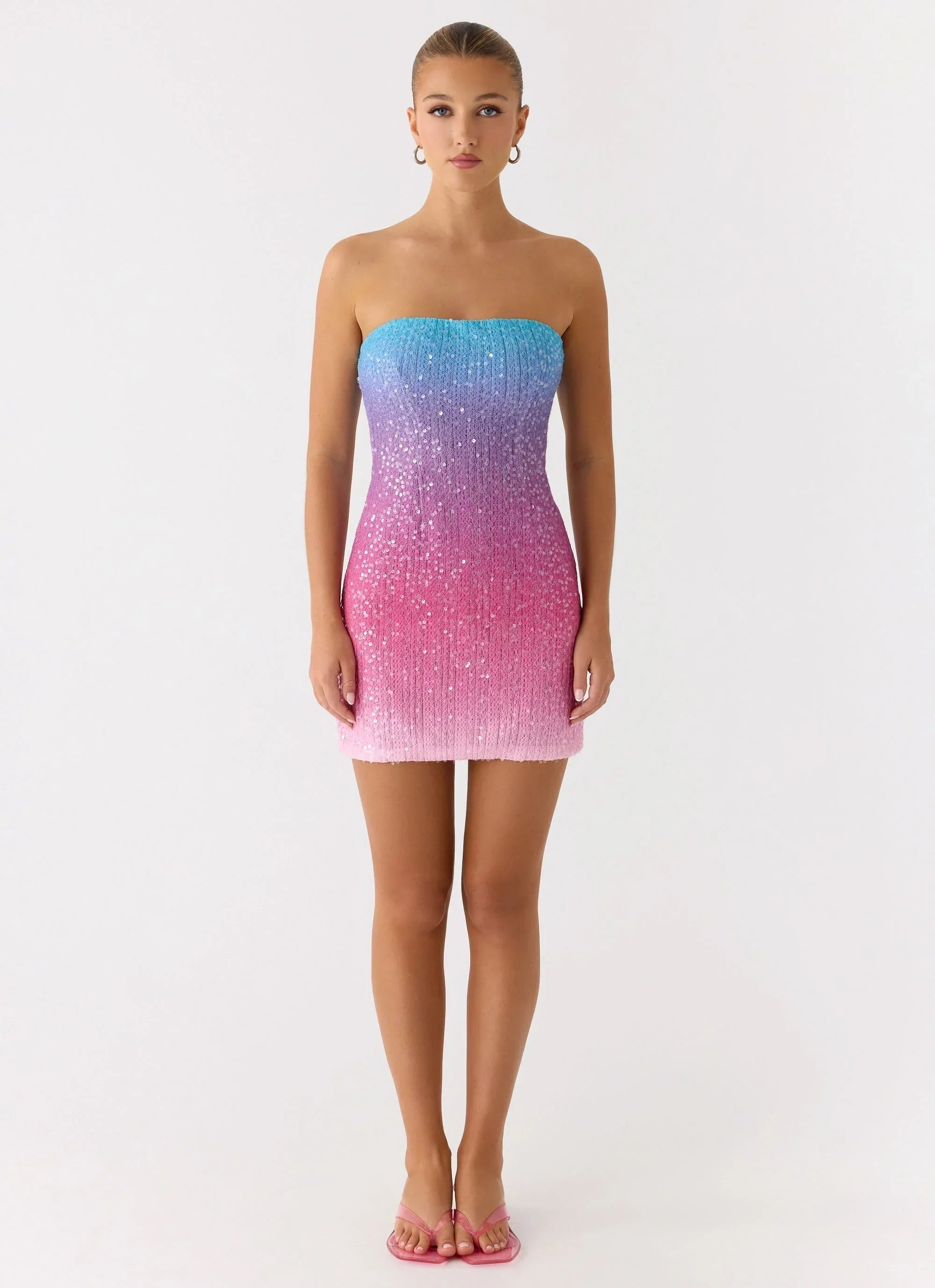 Step Closer Sequin Knit Mini Dress Pink