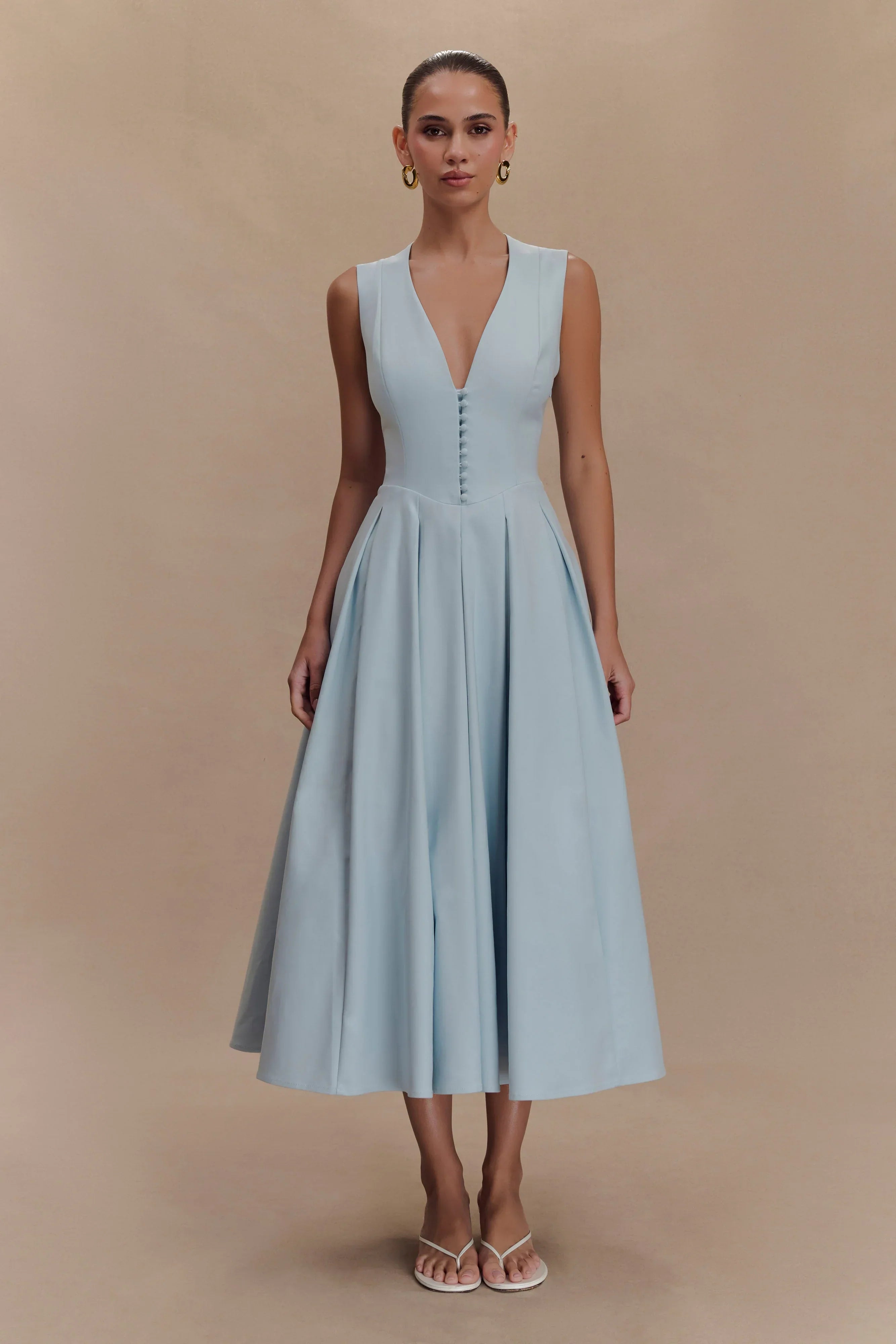 Keely Cotton Sleeveless Midi Dress - Sky Blue