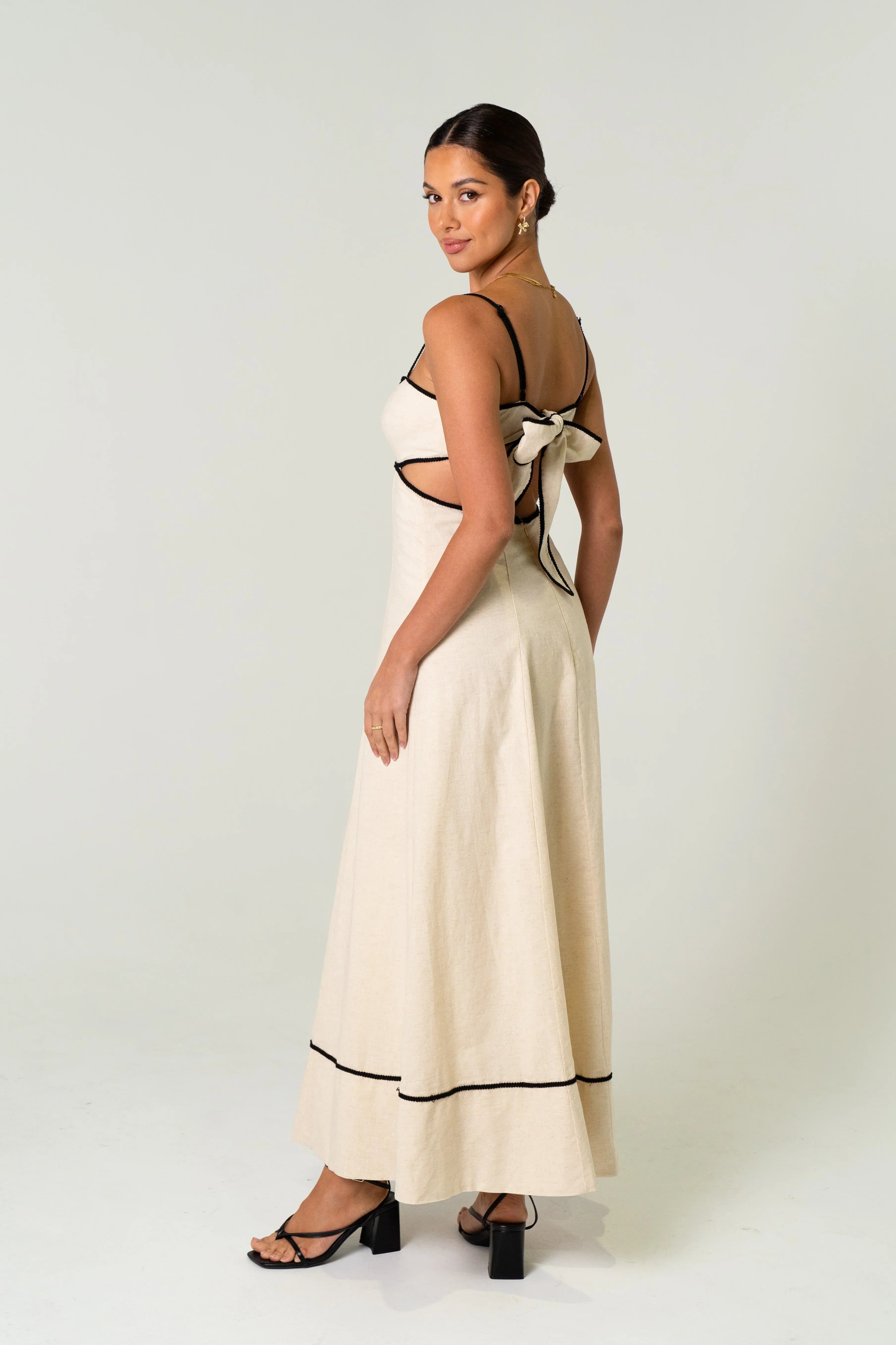 Melissa Linen Maxi Dress With Contrast Trims