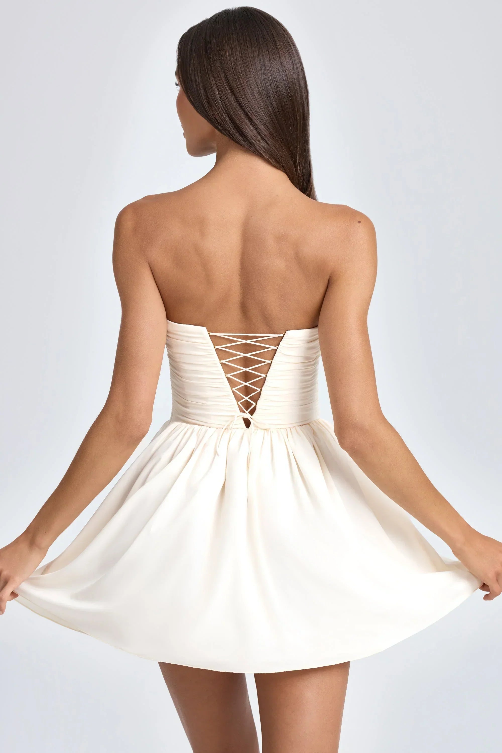 Bandeau Floral-Appliqué Corset Mini Dress In Ivory