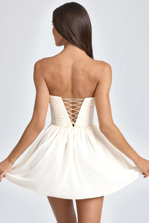 Bandeau Floral-Appliqué Corset Mini Dress In Ivory