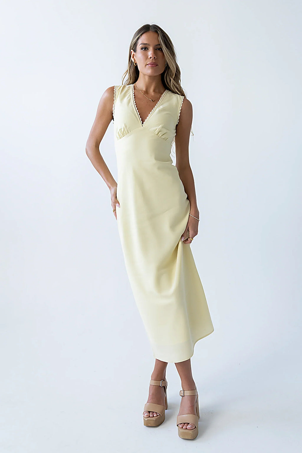 Hailey Lace Trim Maxi Dress In Yellow