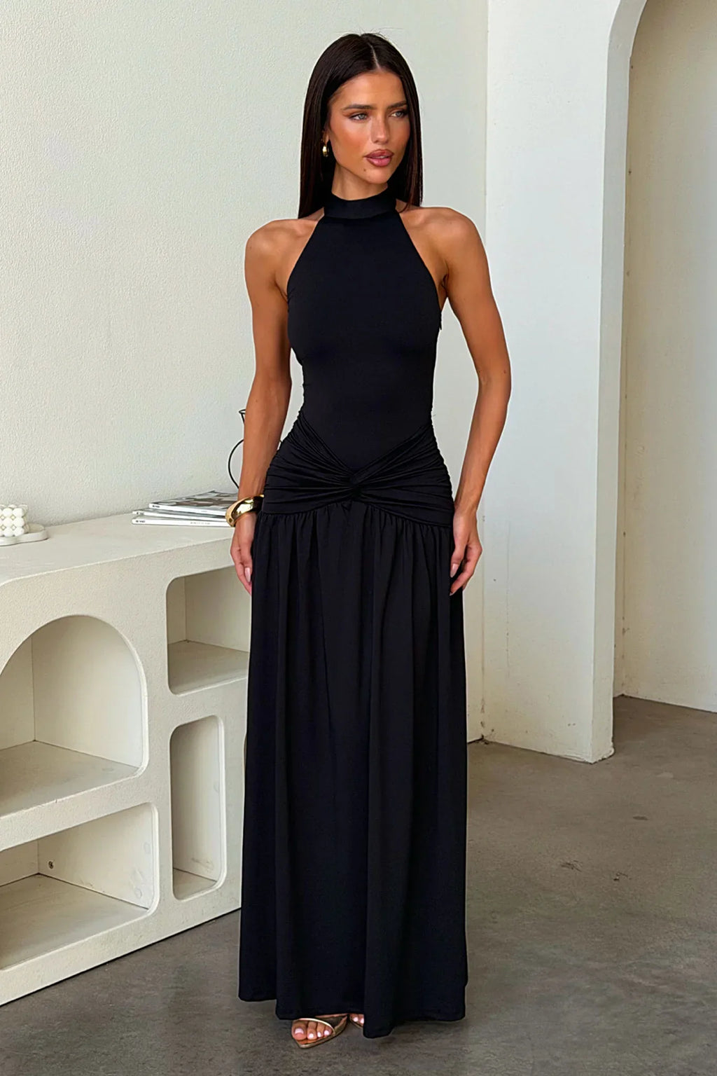 Tallulah High Neck Maxi Dress - Black