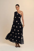 Jacqueline One Shoulder Polka Dot Maxi Dress