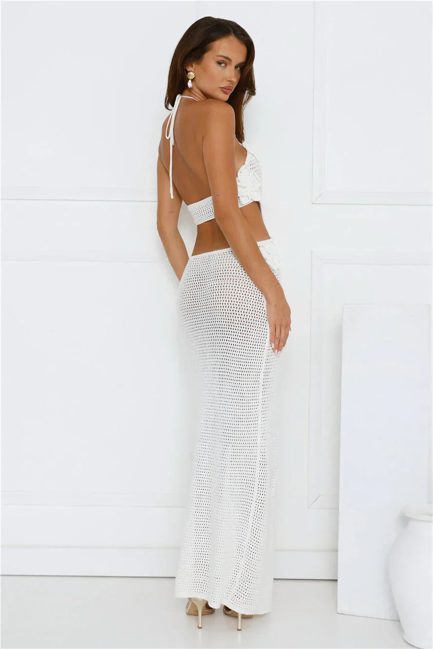 Monaco Sun Knit Halter Maxi Dress White