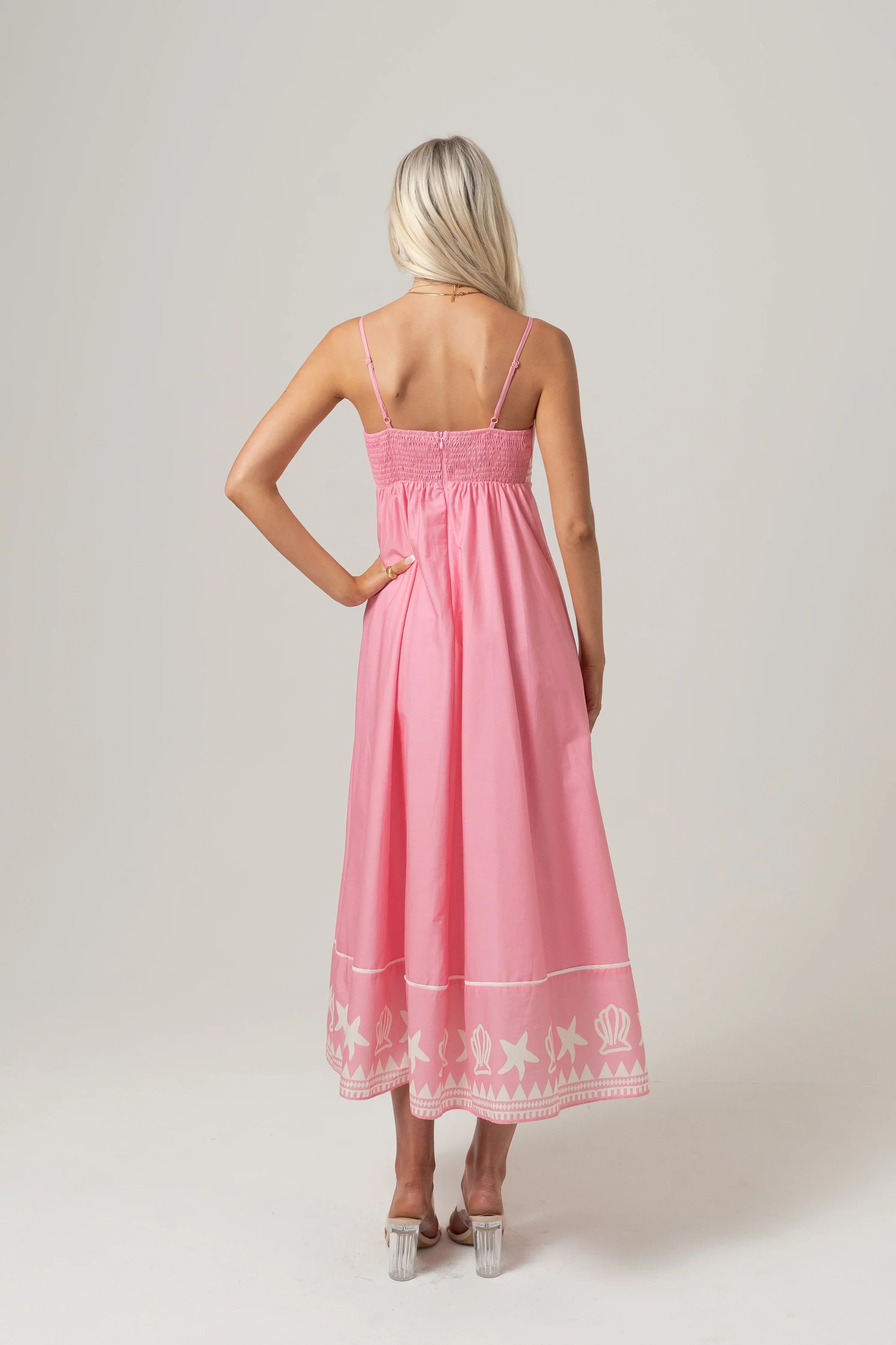 Delphine Pink Maxi Dress With Shell Print