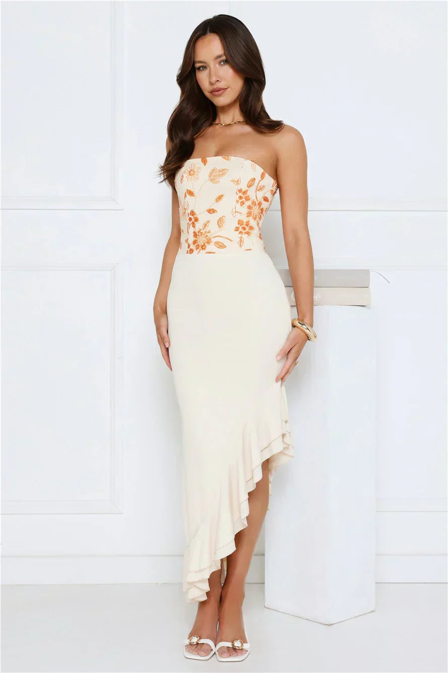 Enchanted Affection Strapless Sequin Midi Dress