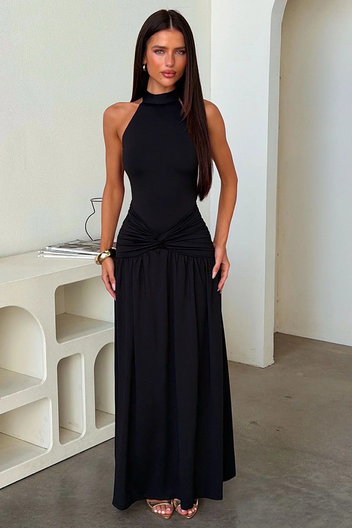 Tallulah High Neck Maxi Dress - Black