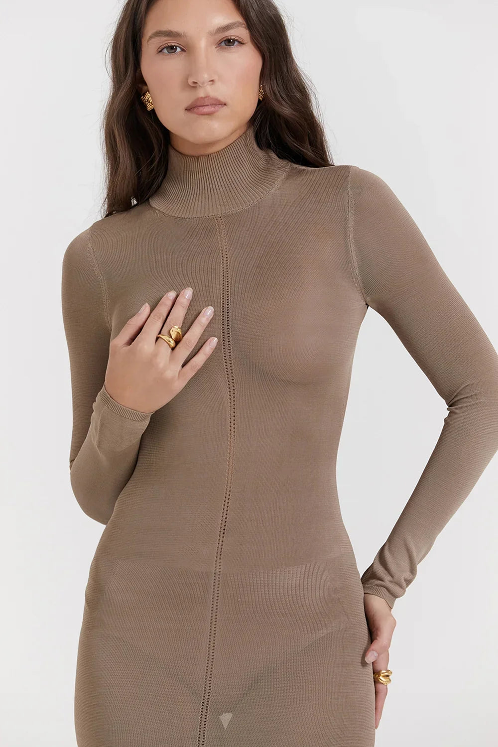 Roberta-Tan Knit Midi Dress