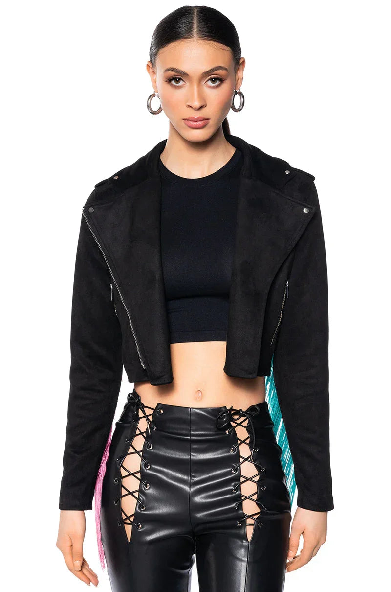 Fringe Back Light Weight Moto Jacket
