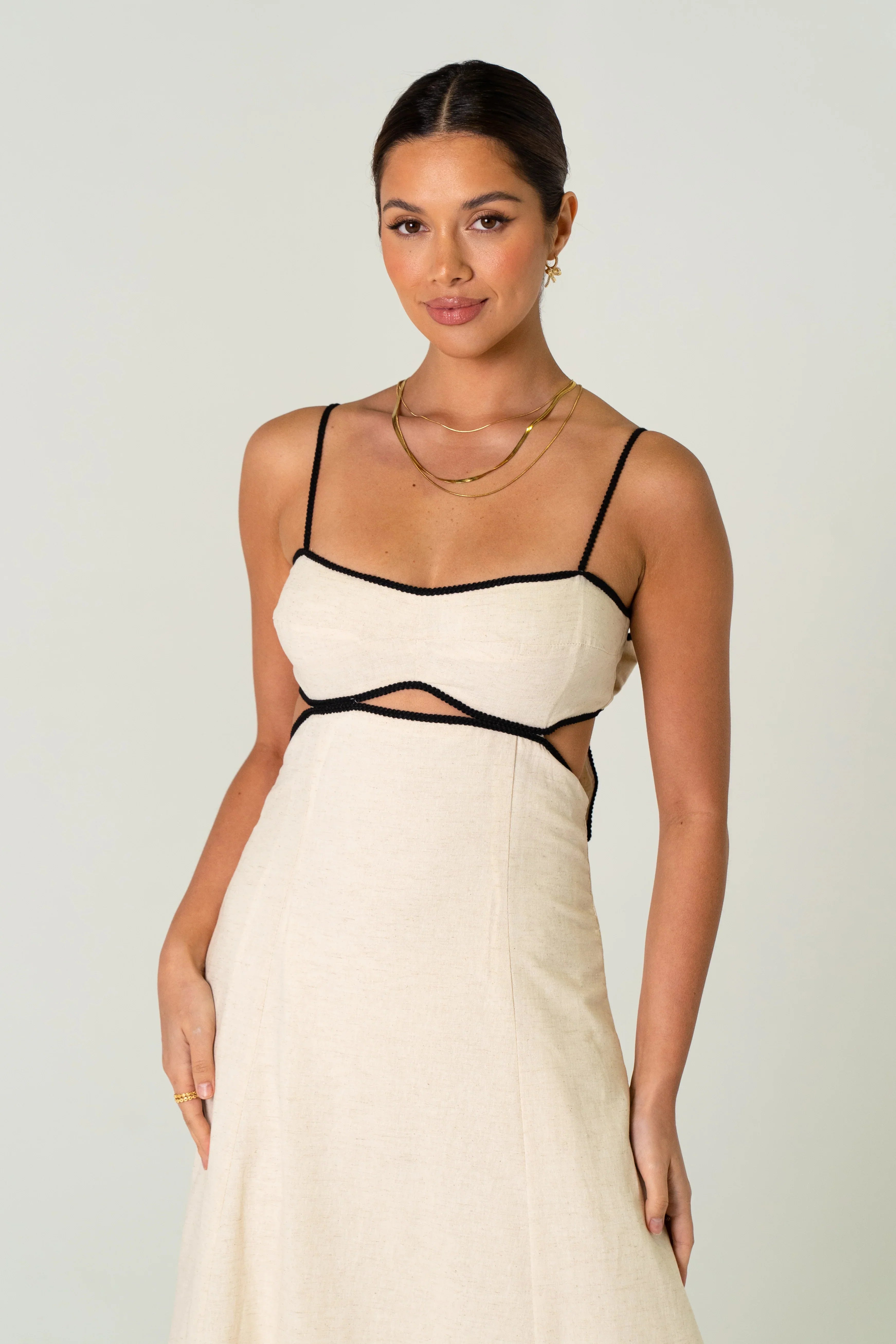 Melissa Linen Maxi Dress With Contrast Trims