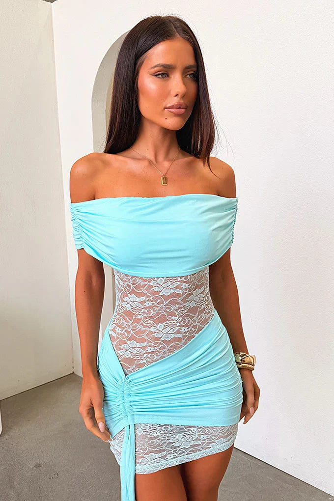 Sassano Off-Shoulder Mini Dress - Aqua