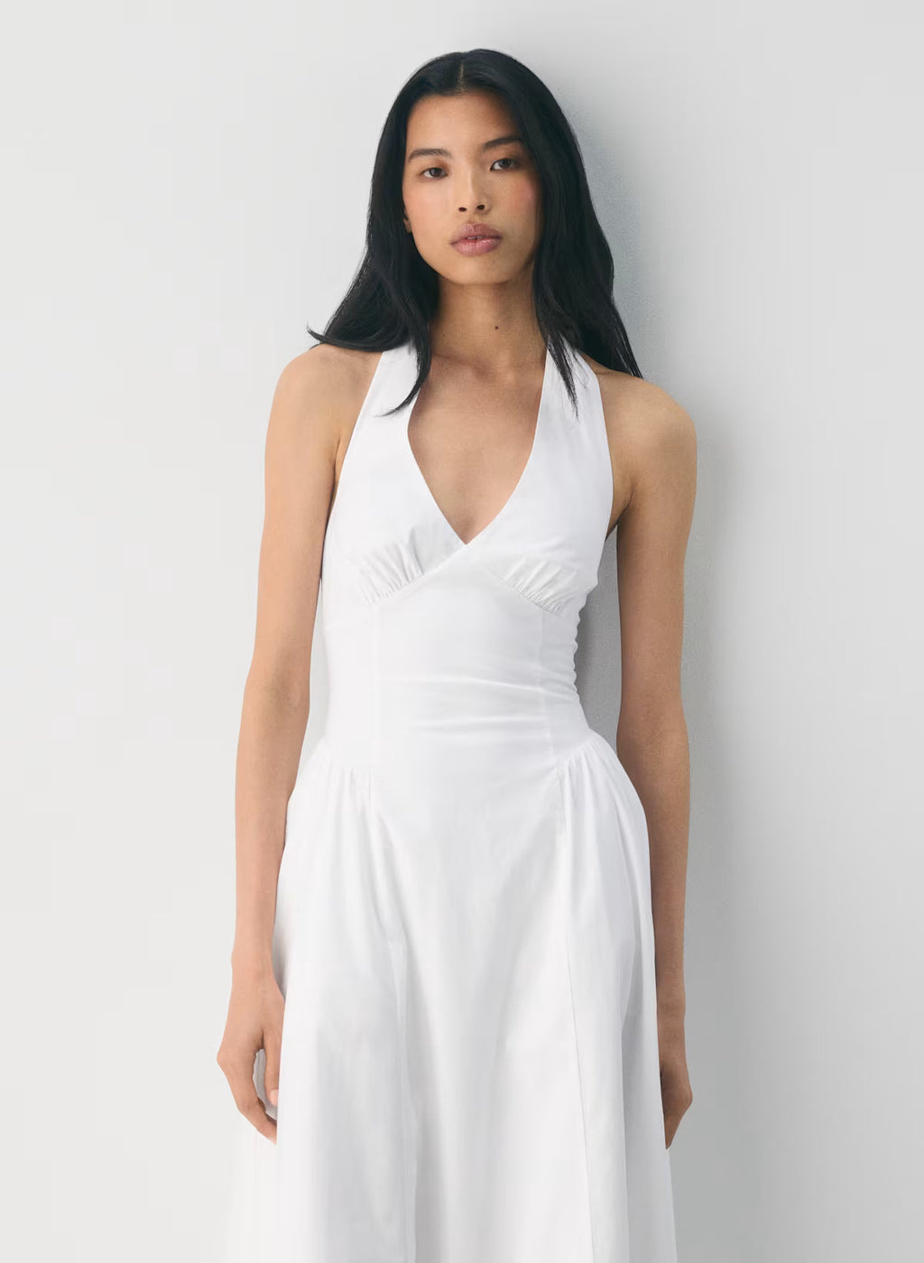 Cotton Poplin Halterneck Maxi Dress-Bright White
