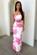 Camille Ruched Maxi Dress - Pink Floral