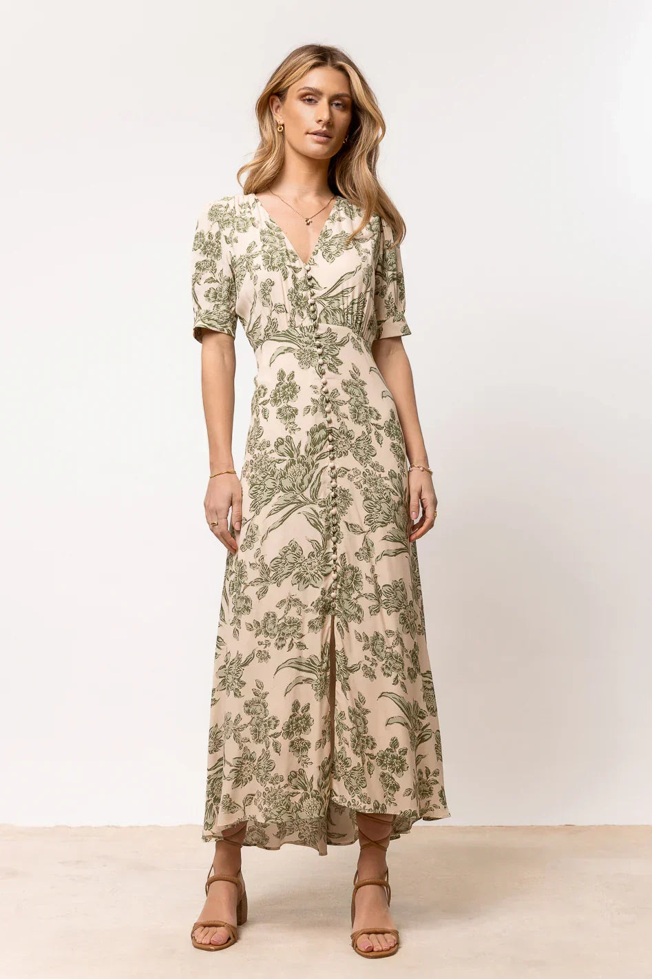 Lia Floral Midi Dress In Sage