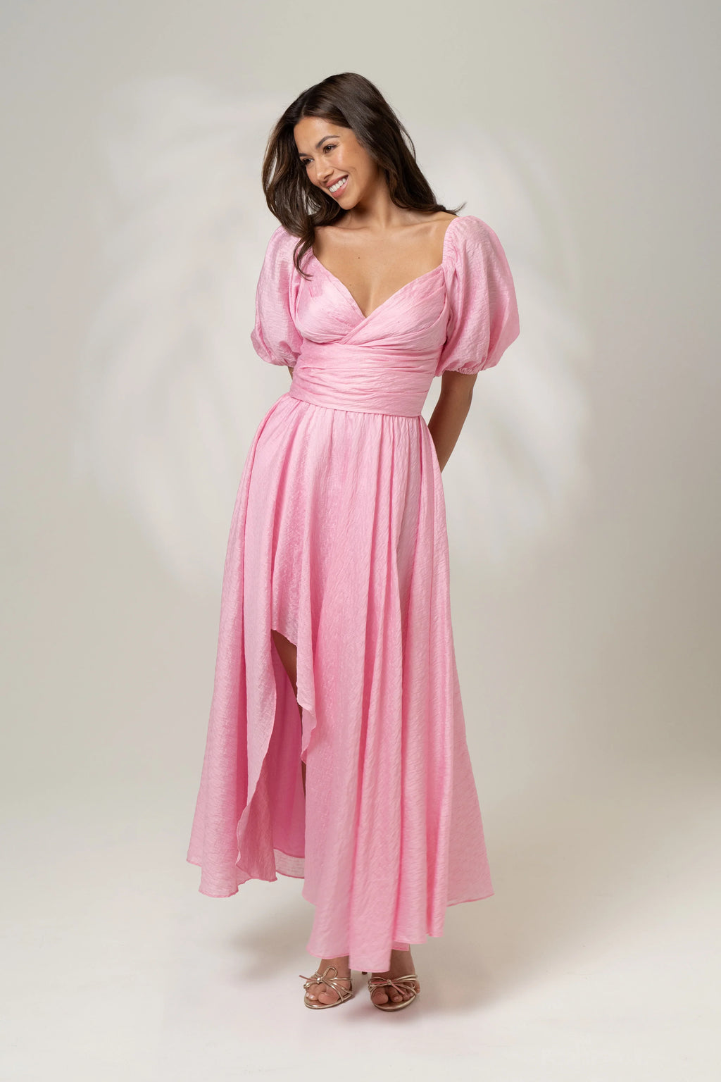 Bridget Puff Sleeve Maxi Dress With Side Slit
