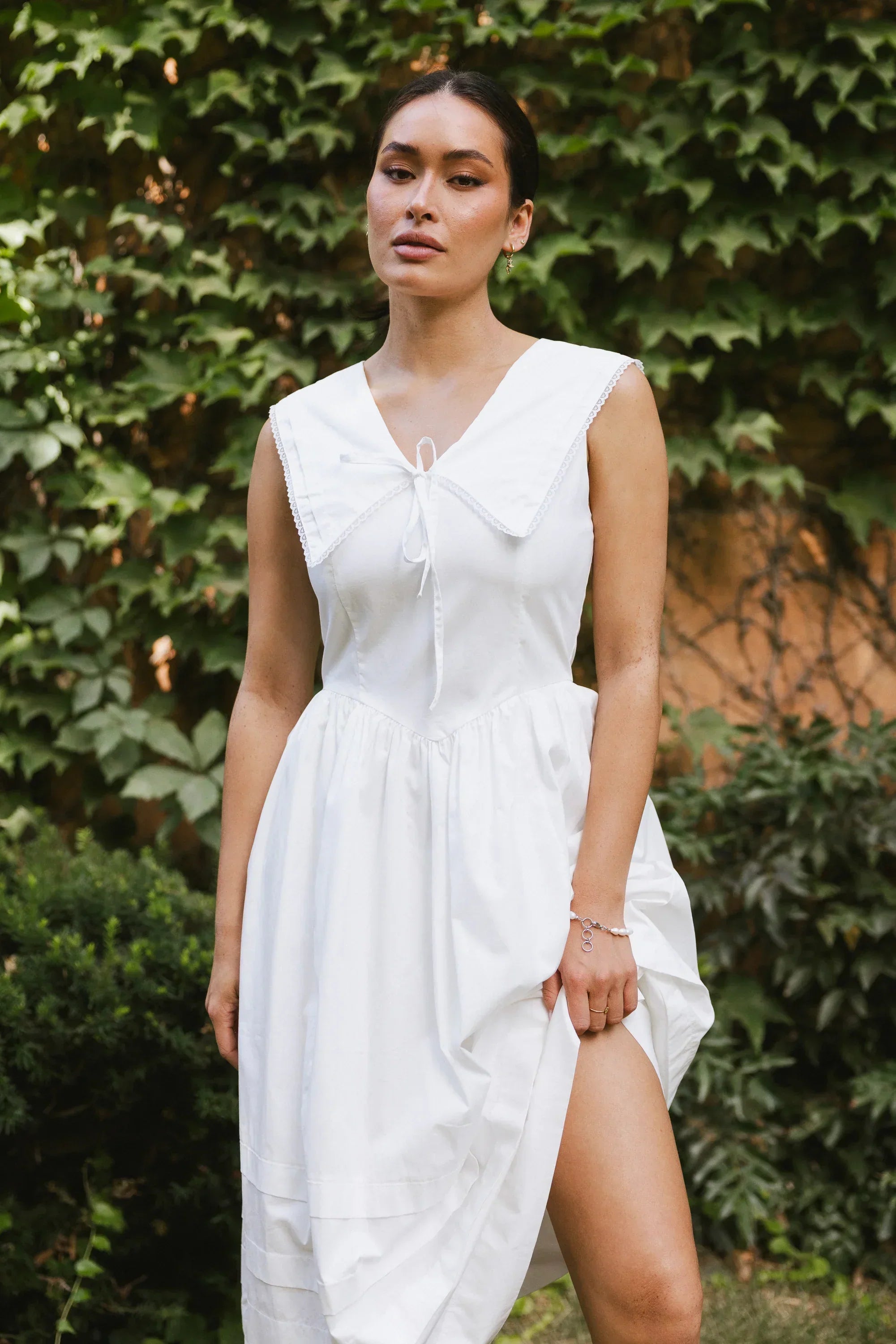 Louie Collared Midi Dress In White Final Sale