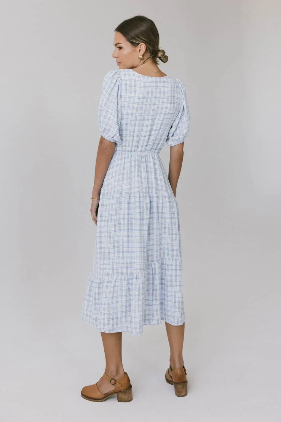 Melina Plaid Midi Dress In Blue Final Sale