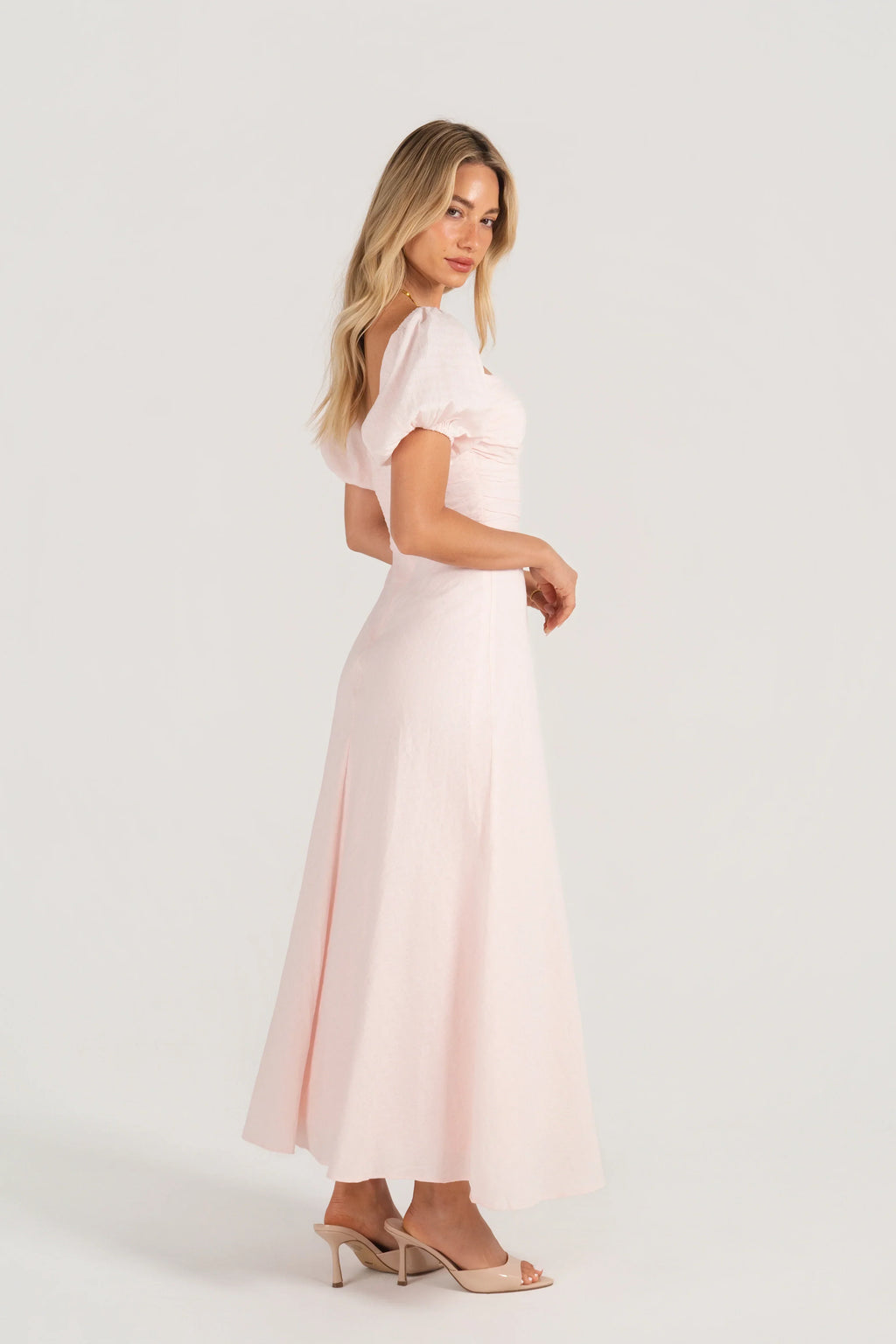 Felicia Soft Pink Puff Sleeve Maxi Dress