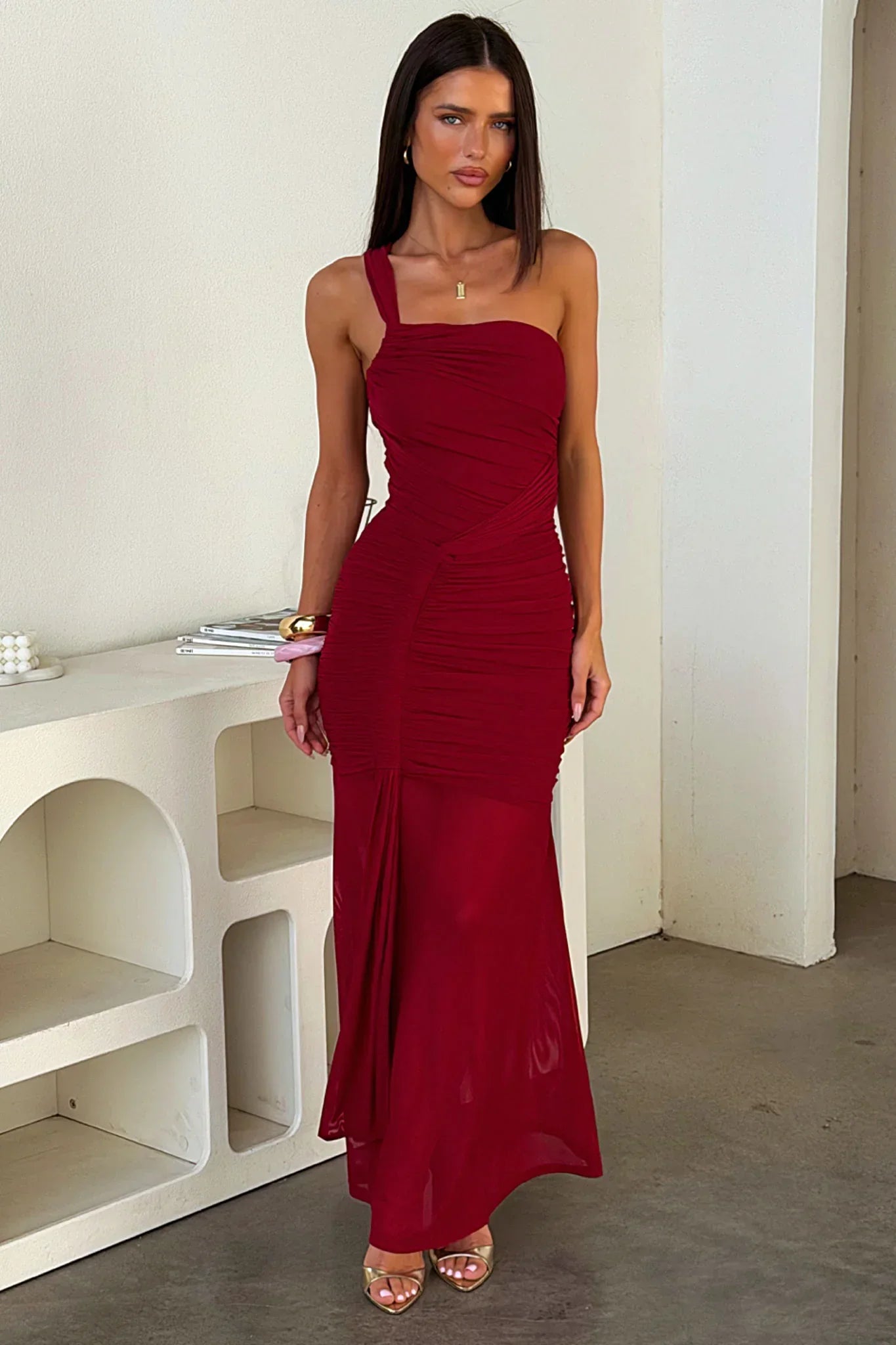 Aria Lace Maxi Dress - Burgundy