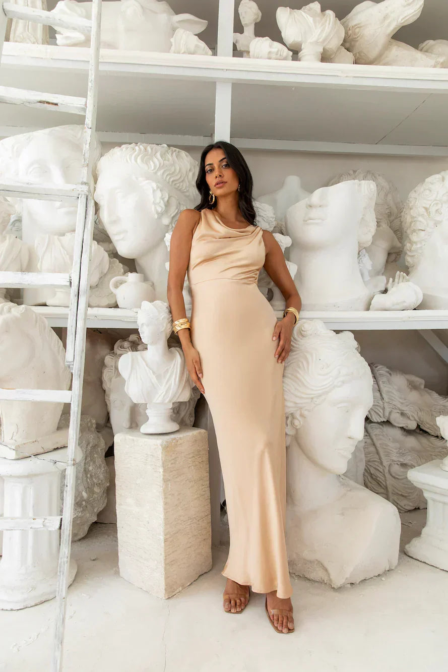 Moonlit Palms Satin Maxi Dress