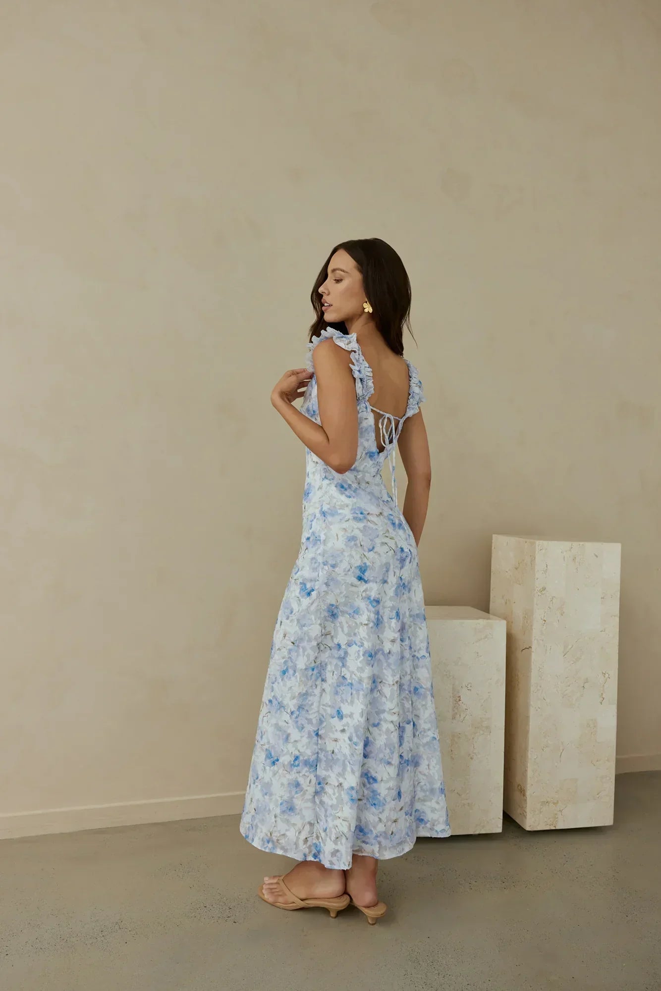 Rose Petal Reverie Midi Dress Blue