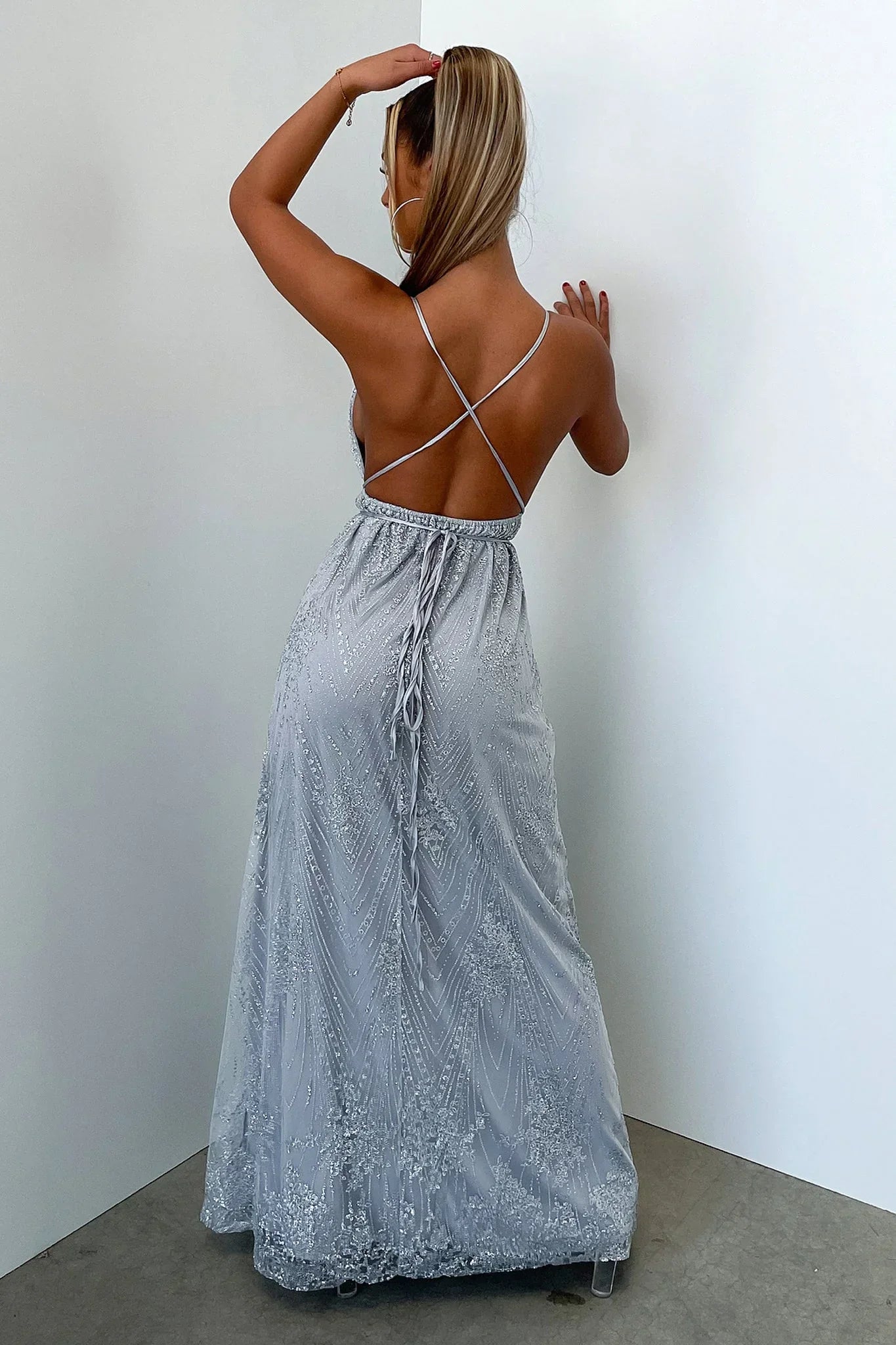 Scarlett Halter Maxi Dress - Silver Glitter