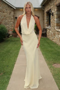 Mirella Plunge Halter Neck Maxi Dress - Yellow