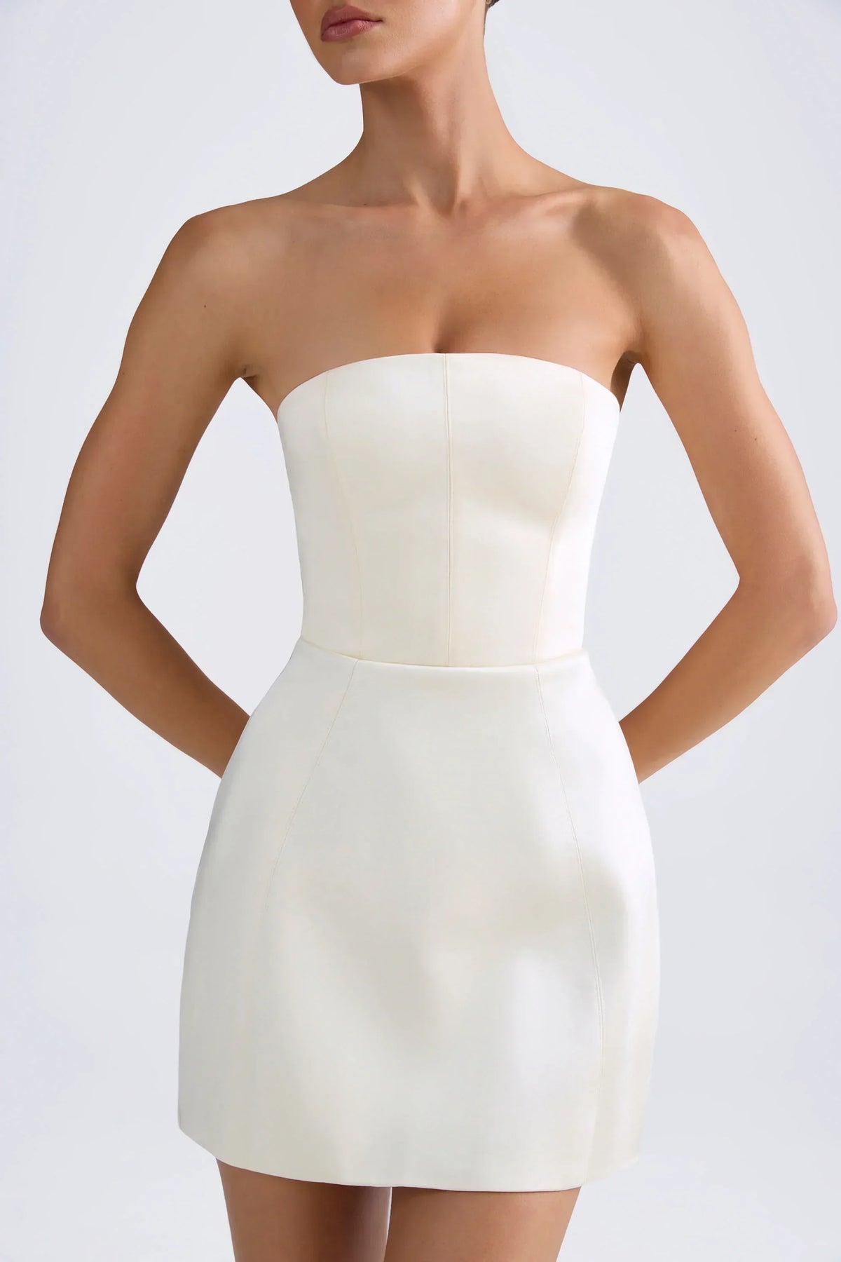 Bandeau Structured Tulip Mini Dress In Ivory