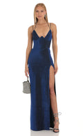Knit Corset Maxi Dress in Blue