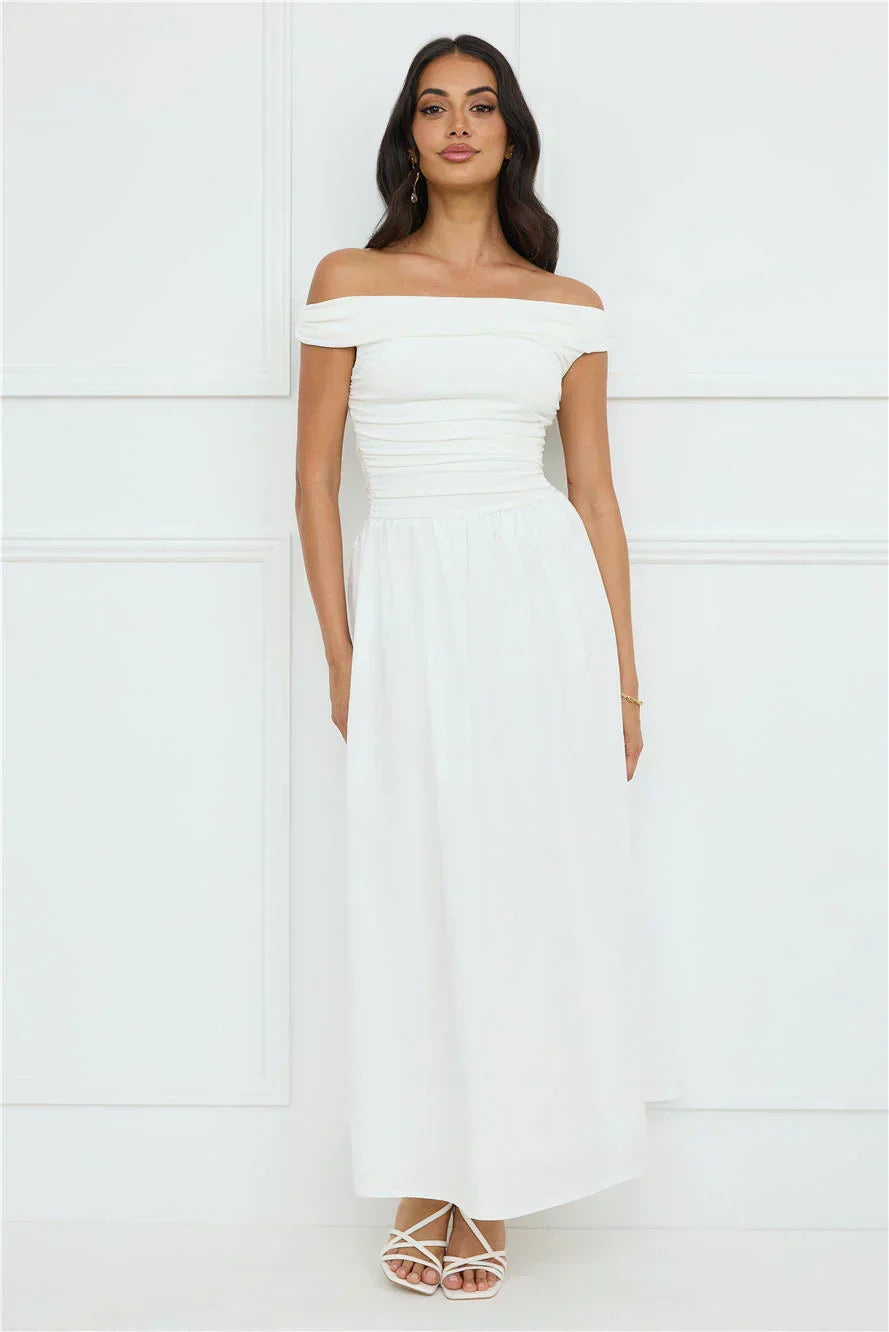 Camellia Charm Off Shoulder Maxi Dress