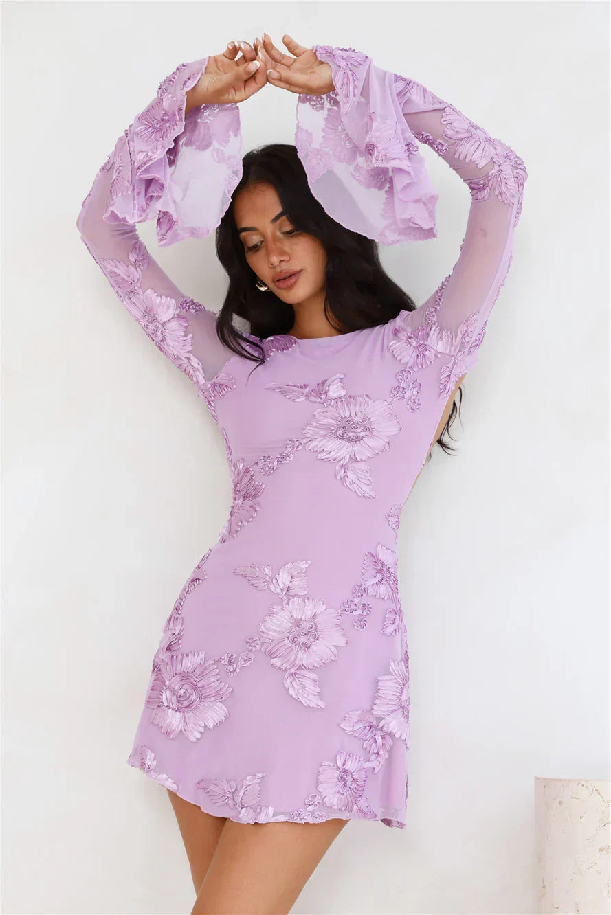 Bright Breezy Long Sleeve Mesh Mini Dress