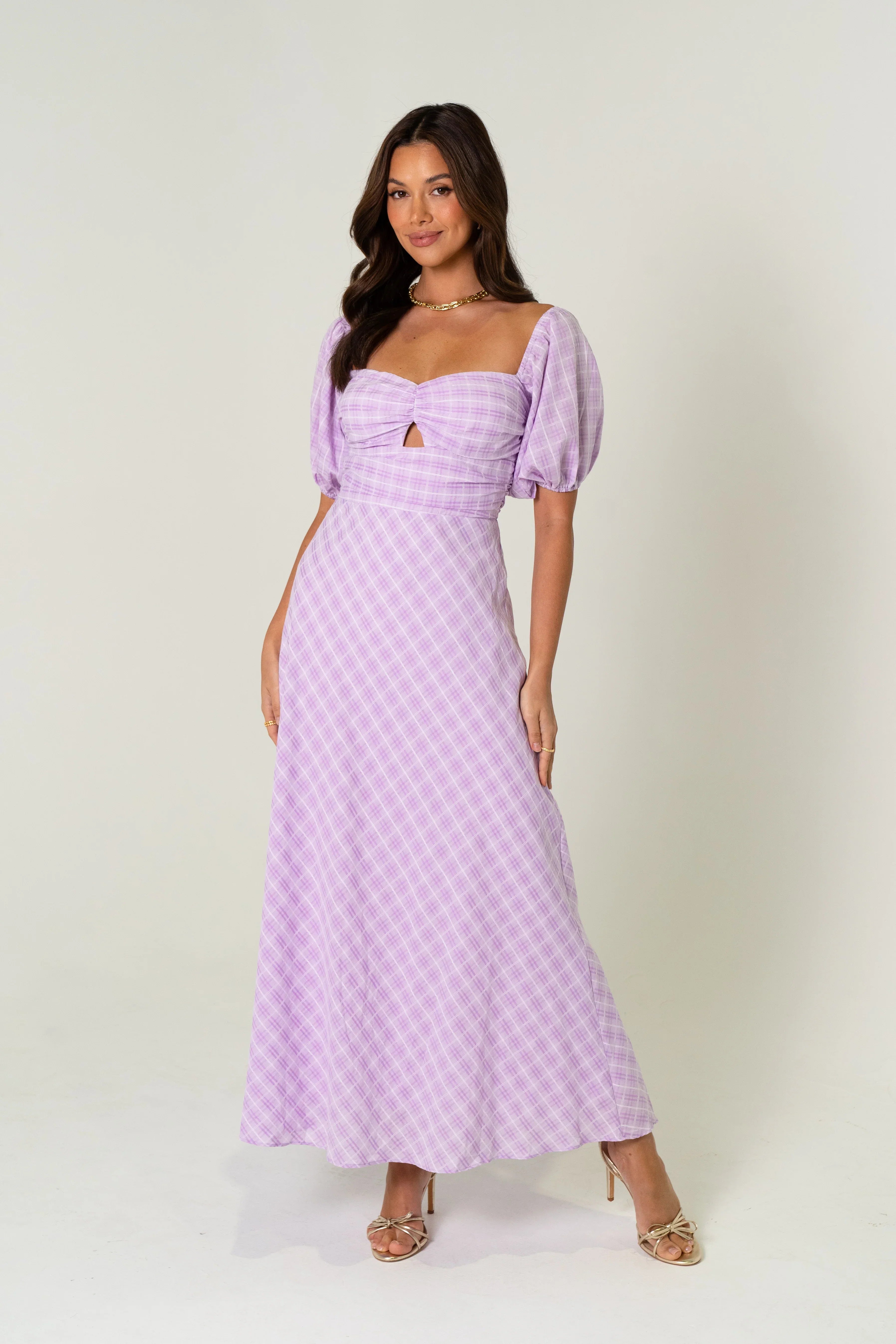 Cassandra Soft Lilac Gingham Maxi Dress