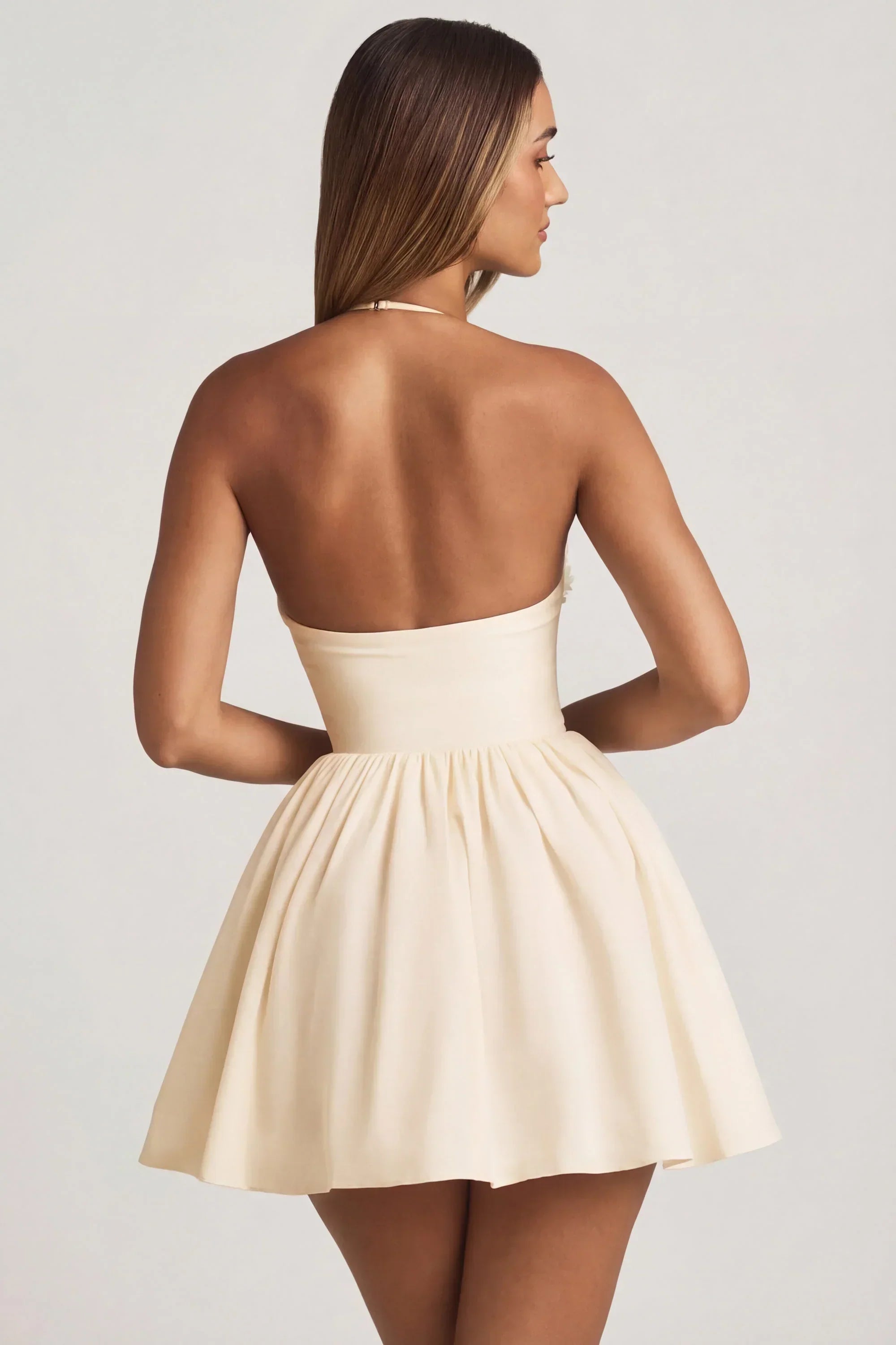Halterneck Floral-Appliqué Corset Mini Dress In Ivory