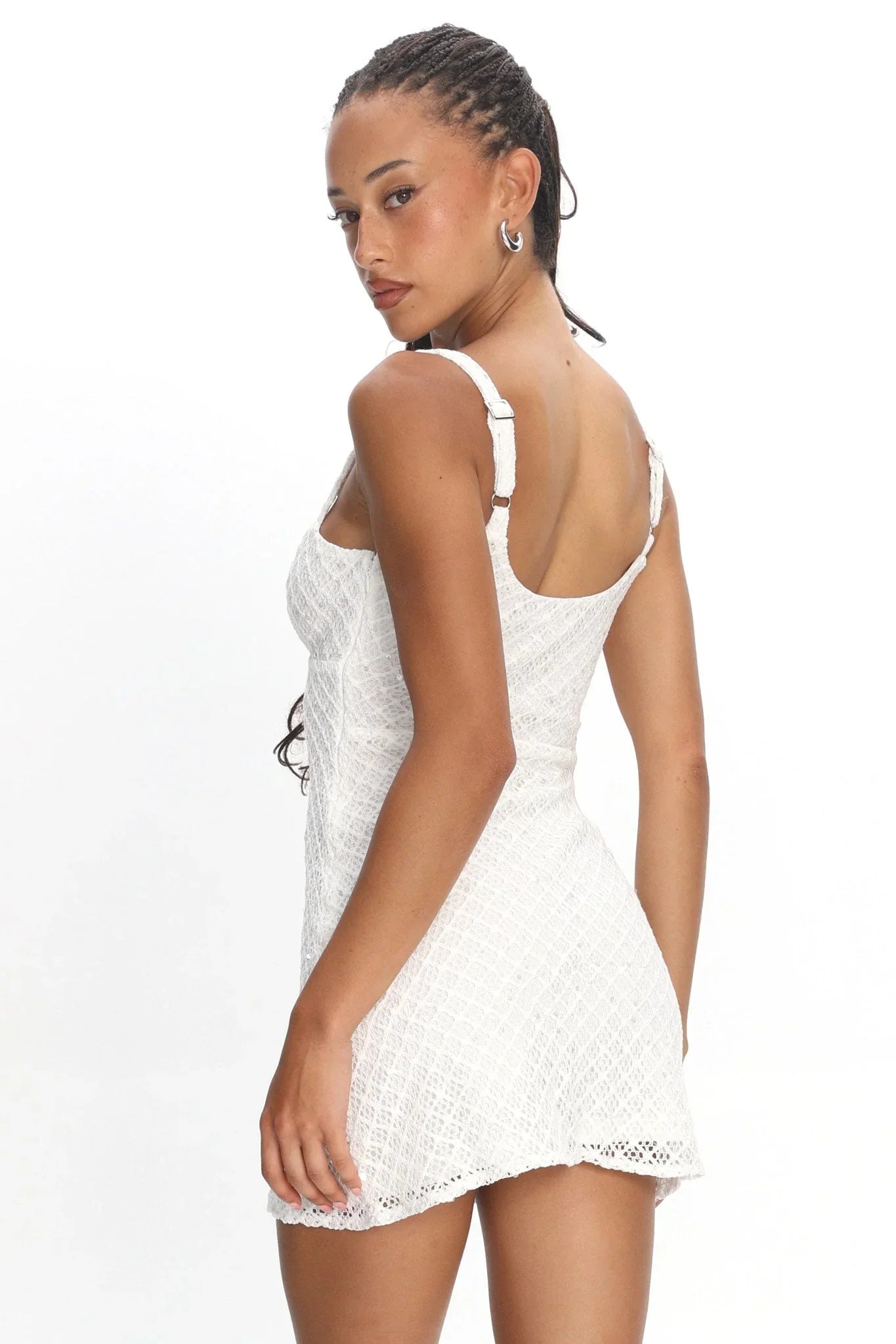 Honduras Crochet Knit Mini Dress Sequin Off White