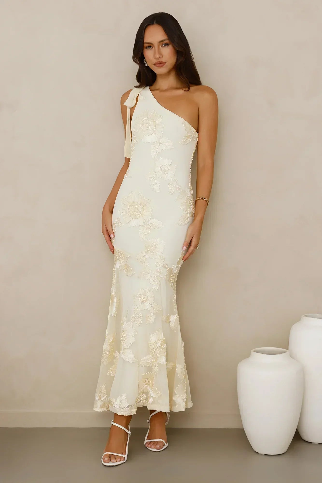Glossy Girl One Shoulder Mesh Maxi Dress