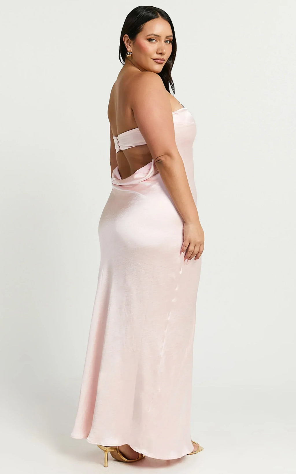 Charlita Maxi Dress - Strapless Cowl Back Satin Dress In Pale Pink