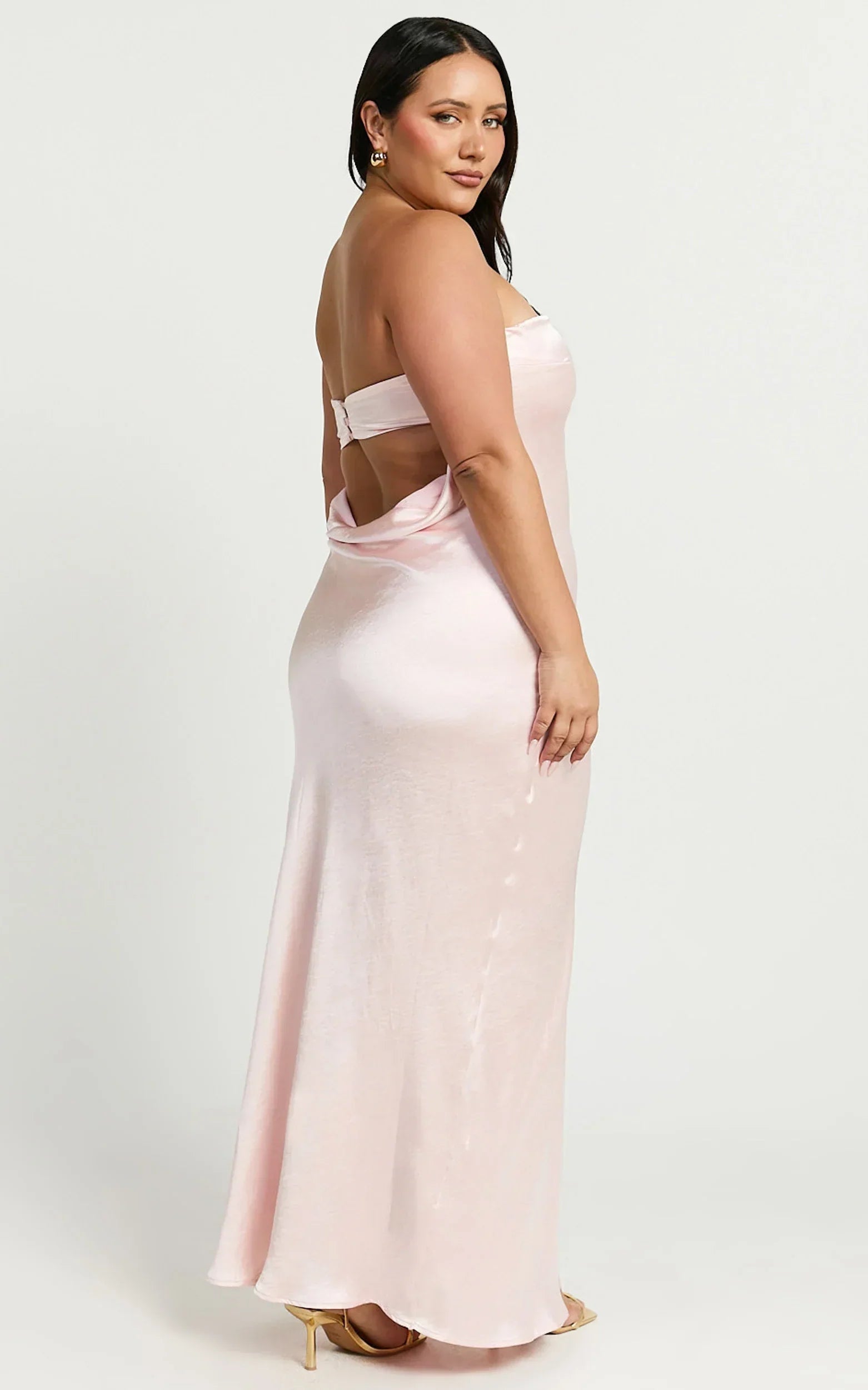 Charlita Maxi Dress - Strapless Cowl Back Satin Dress In Pale Pink