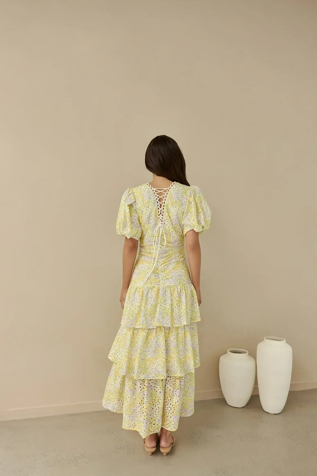 Corinna Tiered Maxi Dress Lemon