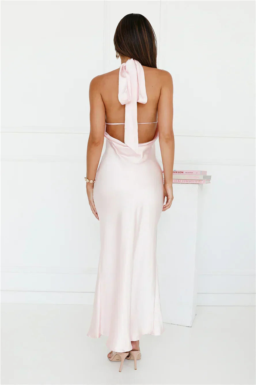 Majestic Girl Halter Satin Maxi Dress