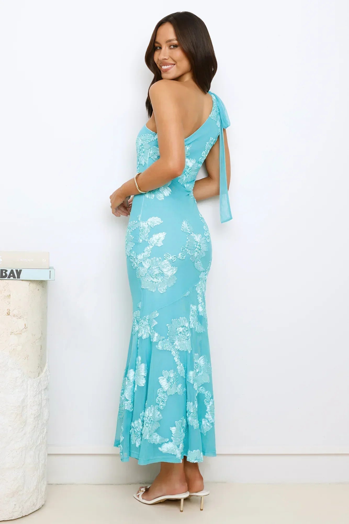 Glossy Girl One Shoulder Mesh Maxi Dress